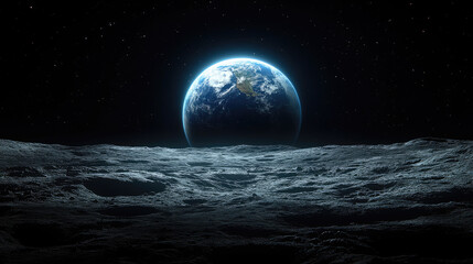 Lunar Dawn: Earthrise from the Desolate Surface of the Moon