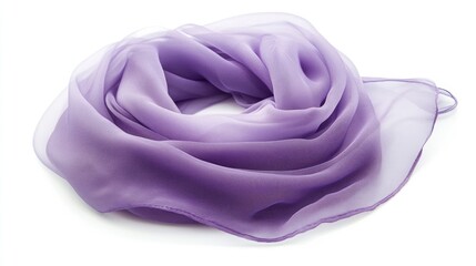 Elegant Soft Purple Scarf Draped Gracefully on a Pure White Background for Fashion and Textile Branding Purposes