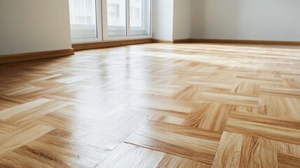 Renovated Wooden Floor with Tools in Bright Room for Home Improvement and Interior Design Concept