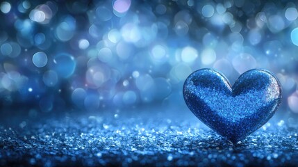 Obraz premium Beautiful Blue Heart Shape with Circular Bokeh on a Shimmering Background for Romantic and Festive Themes in Photography and Design