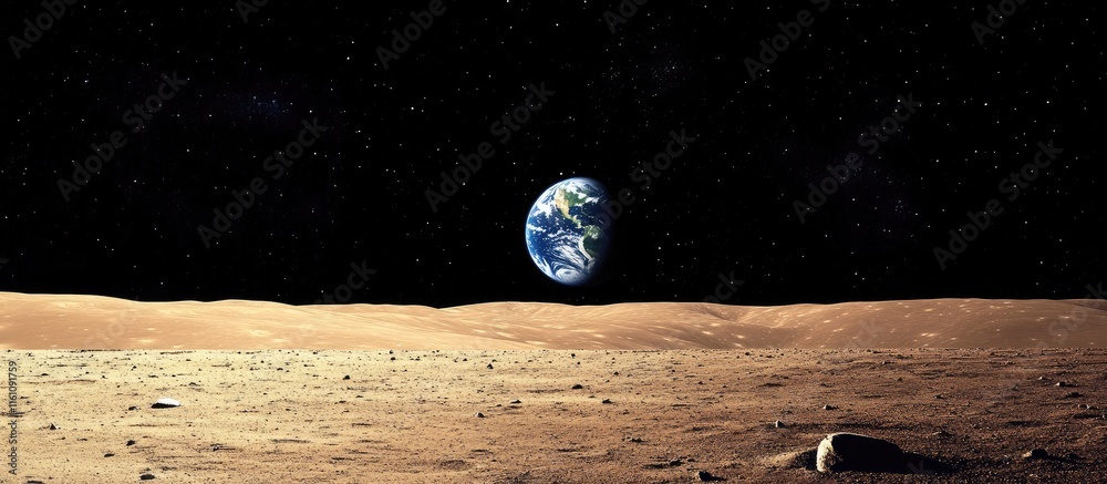 Wall mural inspirational space quote template featuring earth viewed from the moon with ample copy space for te