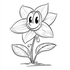 Happy Flower Illustration: This charming black and white illustration of a smiling flower is perfect for adding a touch of whimsy to any project.