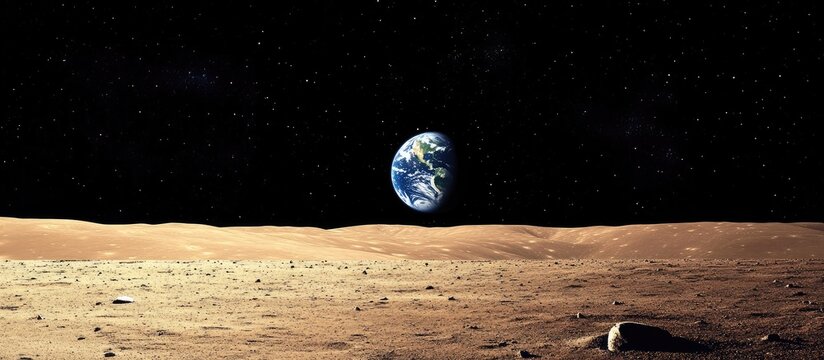 Inspirational space quote template featuring Earth viewed from the moon with ample copy space for text and Carl Sagan's wisdom on exploration