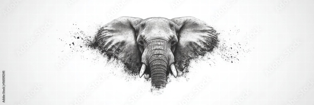 Poster Illustration of an elephant with copy space for text and a simple, elegant background design. Generative AI
