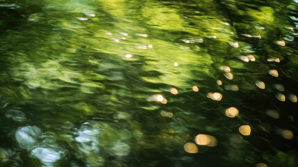 Fototapeta premium Raindrops falling on water surface with blurred green background creating a serene and tranquil natural effect