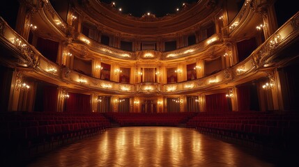 Obraz premium Elegant theater interior with warm lighting.