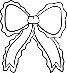 Valentine cute doodle ribbon bow outline coloring illustration by hand drawn.