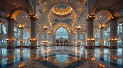 Obraz premium Majestic Mosque Interior: A Symphony of Light and Architecture