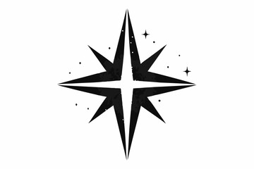 Glittering Star Icon - Black Silhouette Vector On White Background.