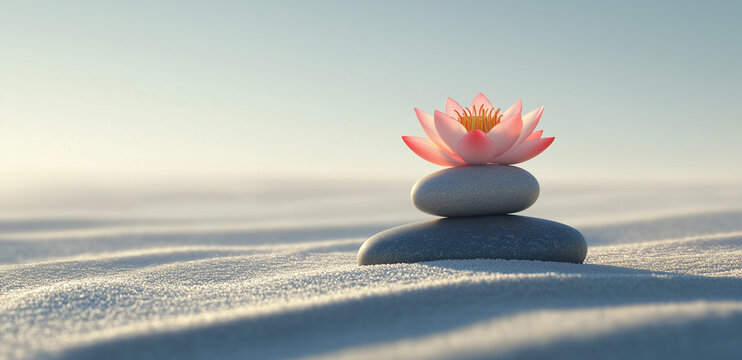 sand, lily and spa stones in zen garden