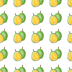 Durian fruit flat seamless pattern on white background. Wrapping paper, gift card, poster, banner design. Home decor, modern textile print. Summer bright geometric fruits patterned.