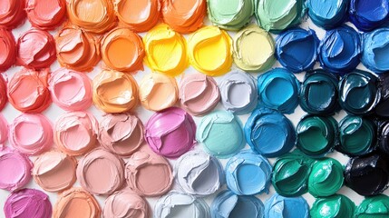 Vibrant Palette of Colorful Acrylic Paints Displayed in Neat Arrangement for Artistic Inspiration and Creative Projects