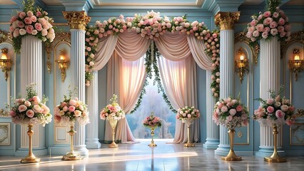 Obraz premium Luxurious baroque wedding arch ornate gold pillar