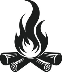 Minimalist Campfire Silhouette with Logs and Flames