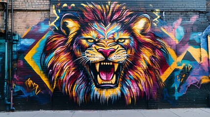 Majestic Lion Graffiti Mural: A Vibrant Street Art Masterpiece