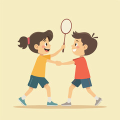 Kids playing badminton, Students playing badminton vector design, paying badminton vector design