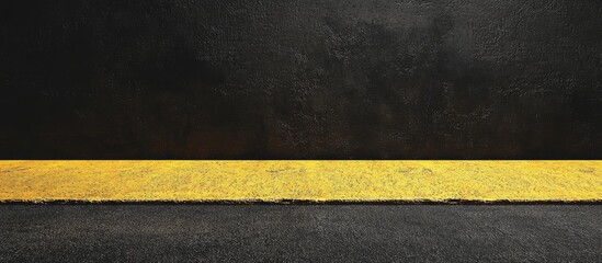 Fototapeta premium Yellow asphalt line on dark pavement creating a minimalistic background with space for text or design elements in urban and industrial themes