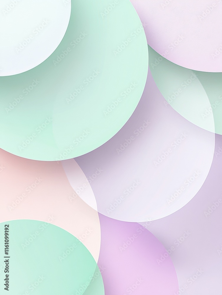 Fototapete overlapping semi transparent circles in pastel colors with ample space for text and creative designs