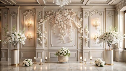 Photography backdrops with delicate flowers and white walls, wedding backdrops, and maternity backdrops
