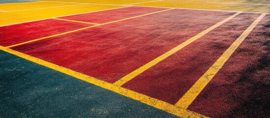 Colorful square markings on a sports field with an empty area for customizable text or branding purposes