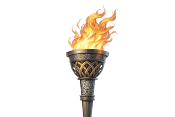 Burning Torch, Illuminated Symbol, Ancient Design, Fiery Flame On Transparent Background
