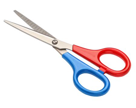 Colorful Red Blue Scissors Cutting Colorful Stripes Image