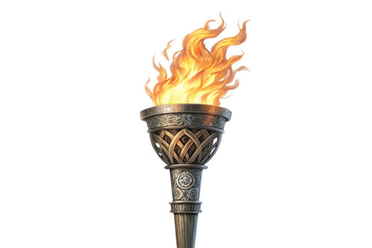 Burning Torch, Illuminated Symbol, Ancient Design, Fiery Flame On Transparent Background