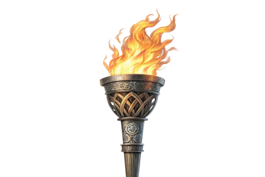 Burning Torch, Illuminated Symbol, Ancient Design, Fiery Flame On Transparent Background