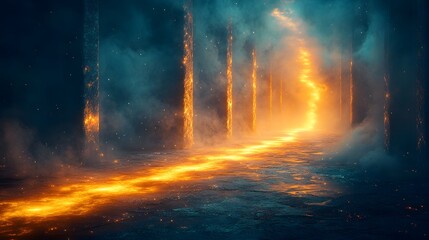 A Journey Through a Surreal Labyrinth of Glowing Lights and Shimmering Shadows in a Dreamlike Atmosphere