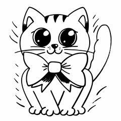 cat wear a bow vector illustration clipart, animal, vector, pet, cartoon, kitten,
