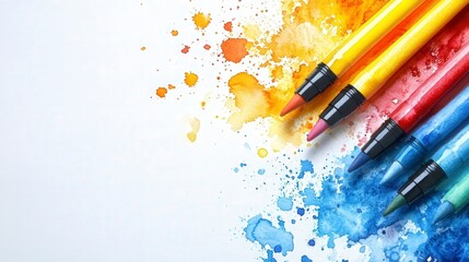 Fototapeta premium Colorful Markers with Paint Splashes on White Background