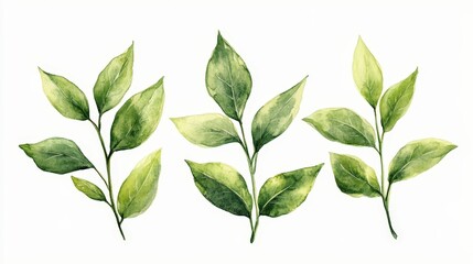 Elegant Green Leaves Watercolor Illustration for Nature Designs