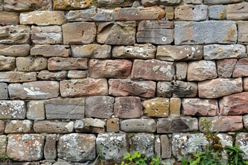 Fototapeta premium Photo of Old grey and brown stone wall. Background texture for backdrops or mapping