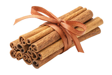 Sweet Aromatic Cinnamon Sticks Bundle Tied with Ribbon On Transparent Background