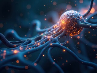 Obraz premium Artistic representation showcasing the intricate structures and connections of neural networks with glowing nodes and filaments