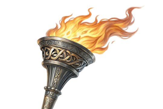 Flaming Torch, Celtic Knotwork, Metal, Game Asset