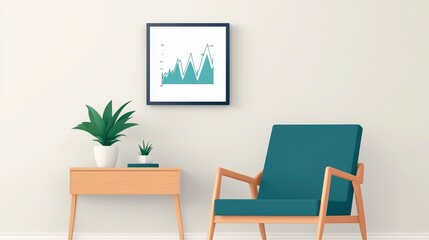Modern Minimalist Living Space with Charts and Green Plants