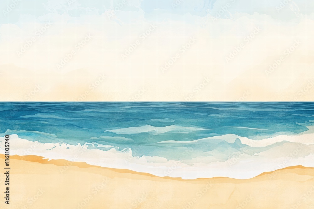 Poster Soft waves lapping at a tranquil beach with clear skies and inviting sands ready for relaxation. Generative AI