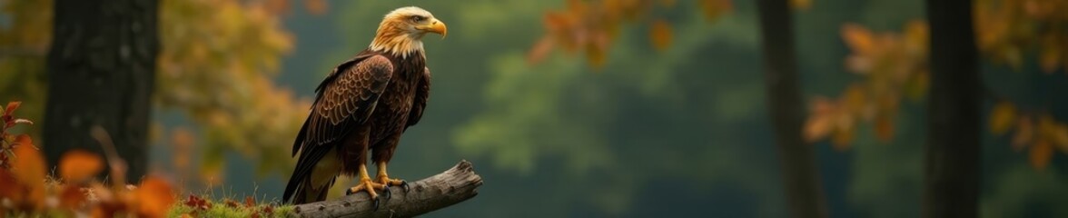 Obraz premium Majestic golden eagle perched on weathered branch, eagle, wildlife photography, perch