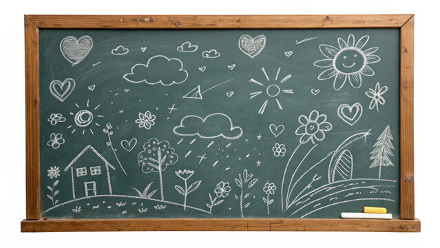 Chalkboard Drawing Childs Happy Scene on Transparent Background, Isolated On Transparent Background, Png Cut Out - Powered by Adobe