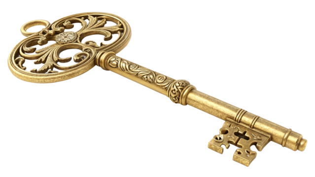 Ornate Golden Skeleton Key Antique, Vintage, Luxury, Access, Success