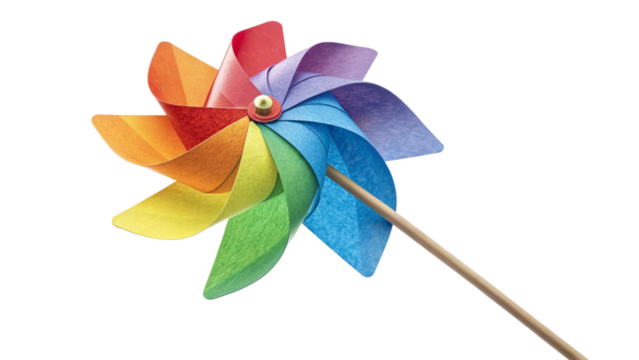 Colorful Rainbow Pinwheel Toy, Rotating Windmill, Childs Play, Bright, Summer Fun, Whimsical Design