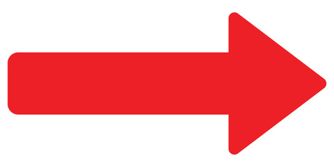 Long arrow vector icon. Red horizontal long arrow. Vector arrow flat style. Vector illustration icon isolated on white background.