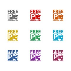 Free parking zone  icon isolated on white background. Set icons colorful