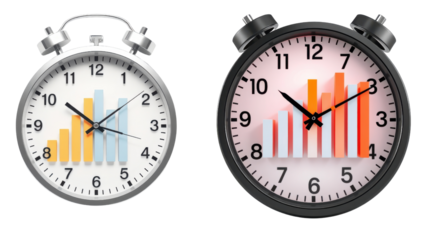 Time management insights clock analytics office workspace infographic style professional atmosphere top-down view