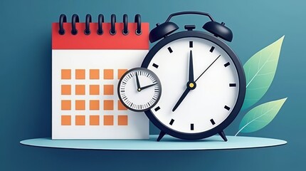 Time management tools clock and calendar illustration office space graphic design professional environment
