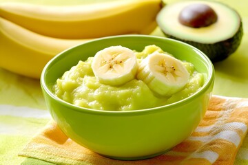 Avocado Banana Baby Food: A bowl of creamy avocado and banana baby food, ready to nourish and delight.  A healthy and delicious meal for little ones. 