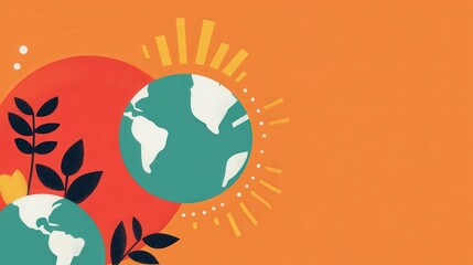 Naklejka premium Colorful Abstract Earth Illustration with Plant and Sun Elements