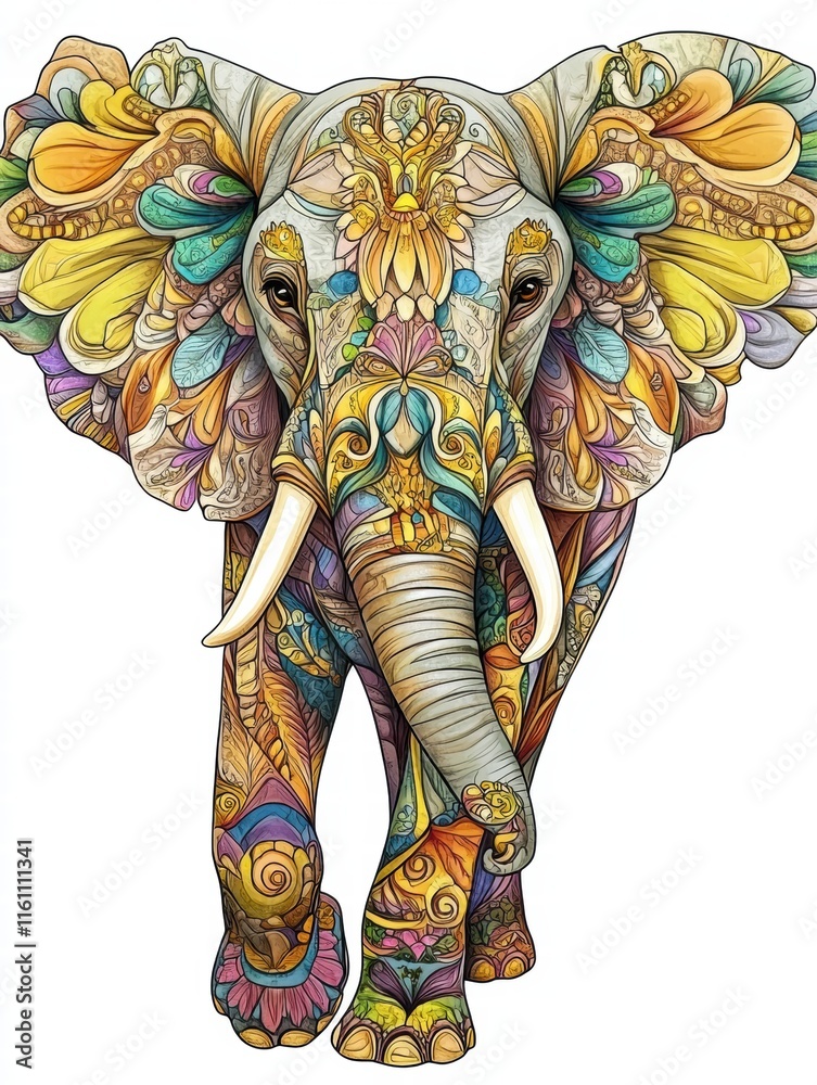 Fototapete colorful illustration of an elephant adorned with intricate patterns and hues showcasing artistic ex