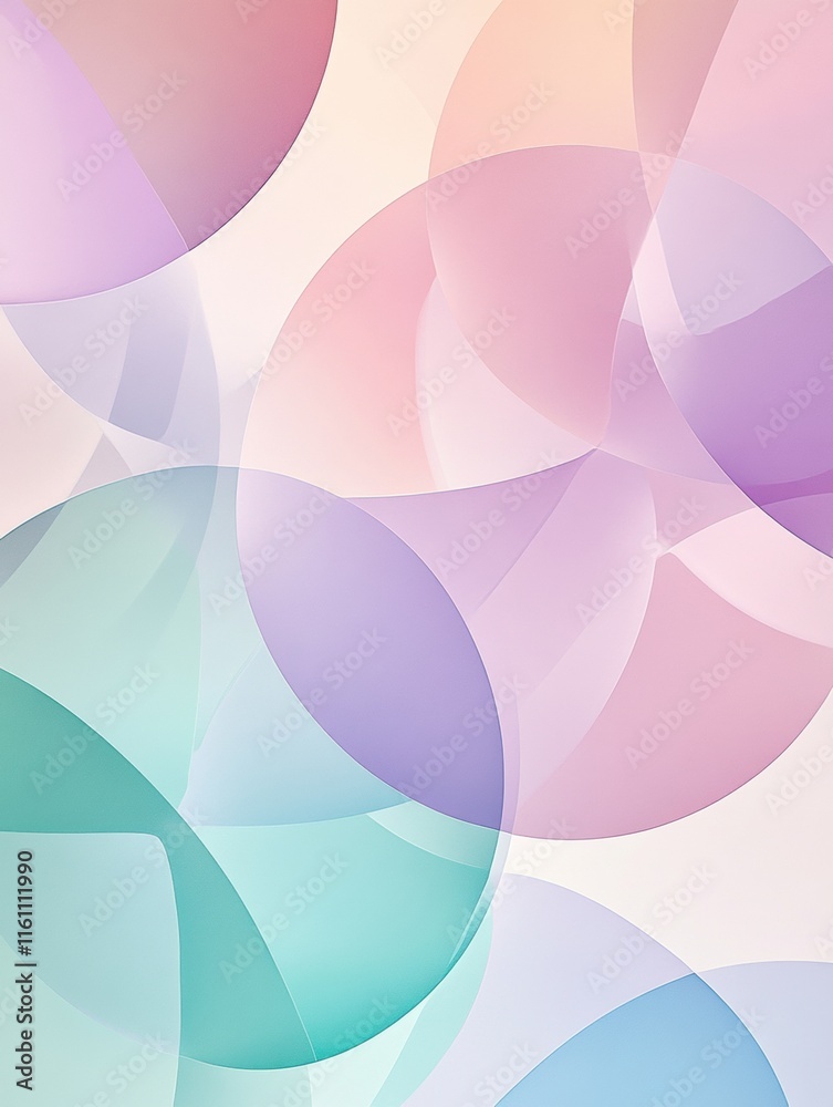 Poster Soft pastel overlapping circles create a tranquil backdrop for creative designs and messages in a minimalistic style. Generative AI
